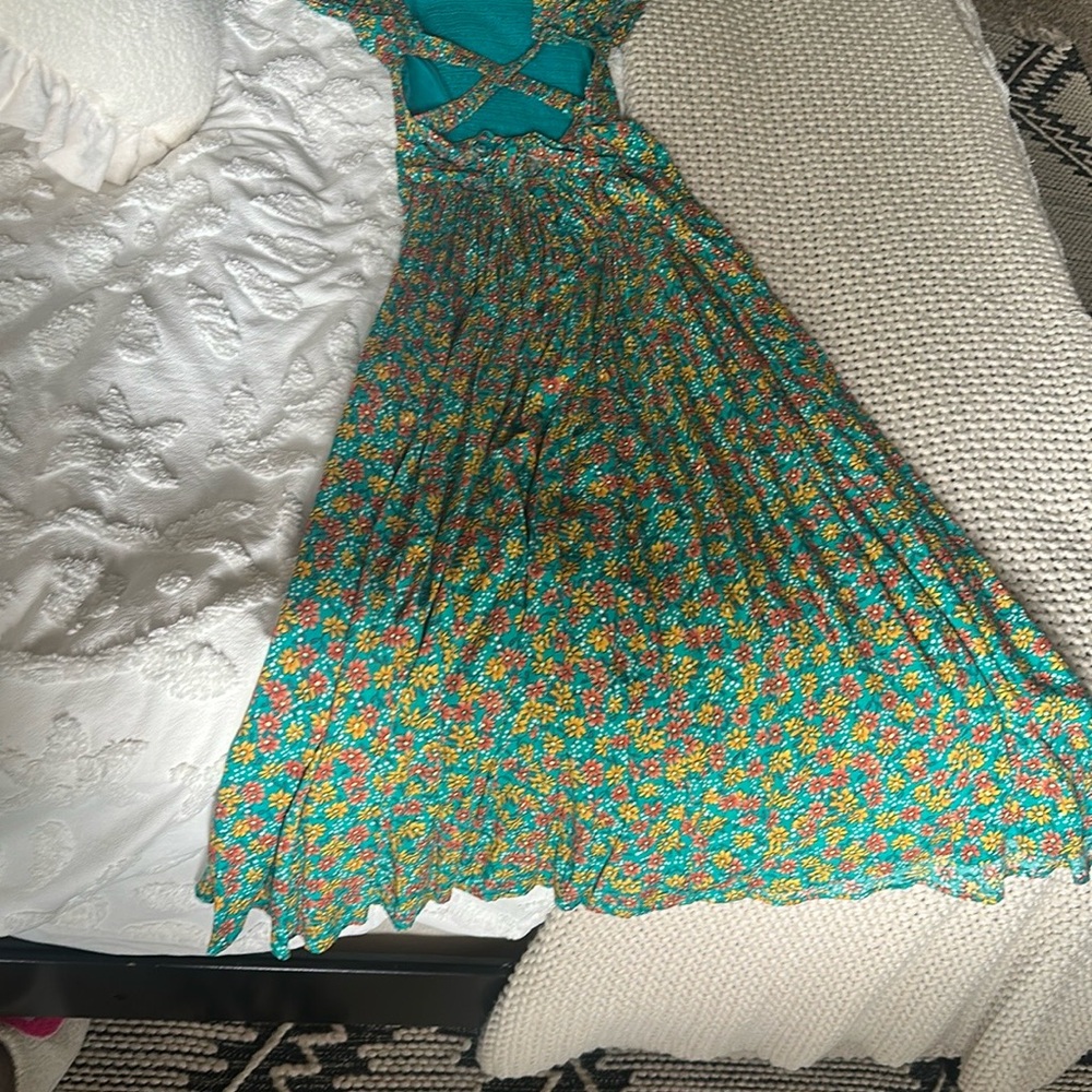 Easel Teal and Yellow Floral Dress - Picture 7 of 7